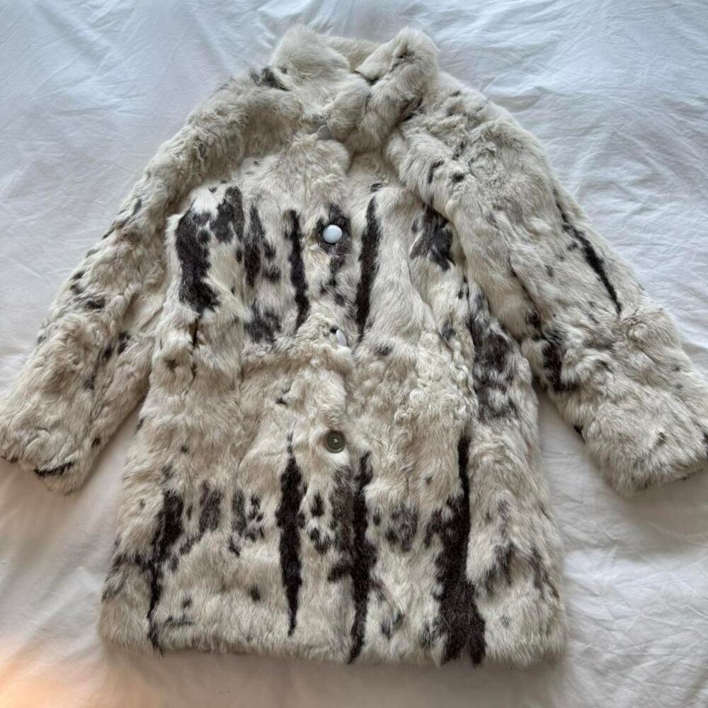 Real rabbir coat with black and white stripes